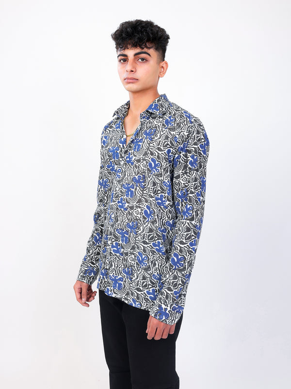 Bhoolbhulaiya hand block printed cotton shirt side view