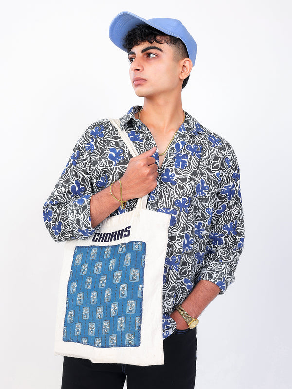 Bhoolbhulaiya hand block printed cotton shirt with tote bag & cap