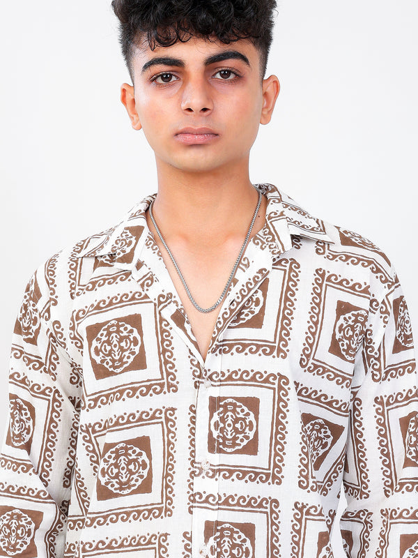 Chokda hand block printed cotton shirt closeup view