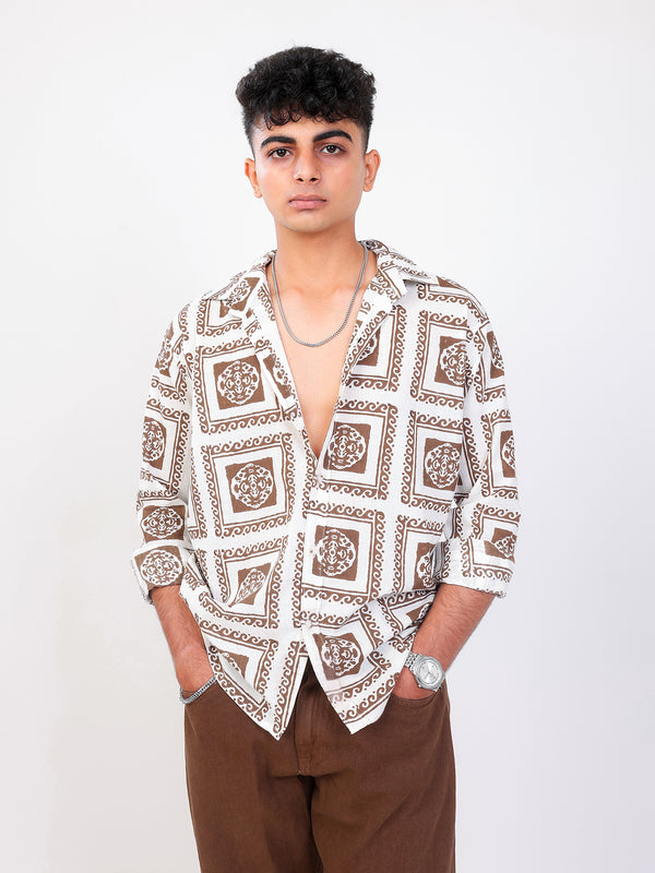 Chokda hand block printed cotton shirt front view