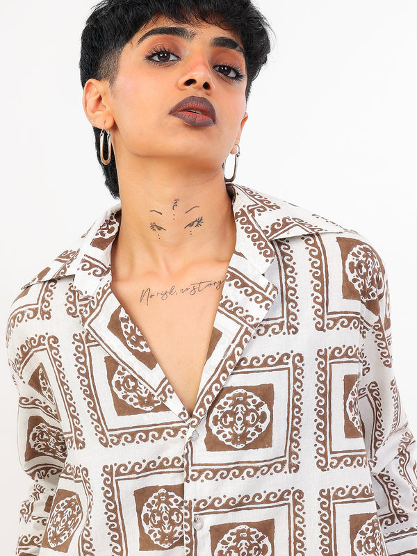 Chokda hand block printed cotton shirt closeup view