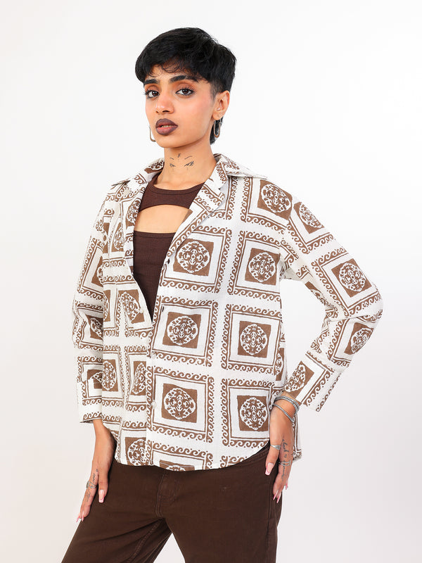 Chokda hand block printed cotton shirt side view