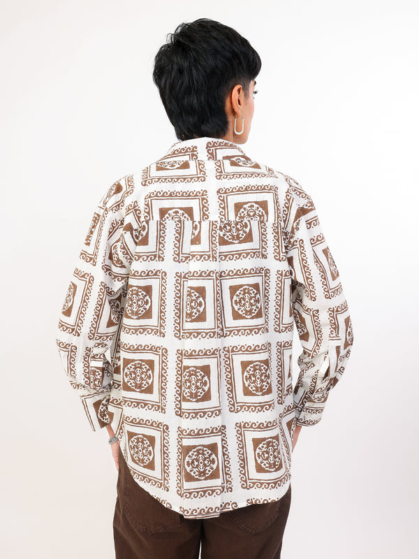 Chokda hand block printed cotton shirt back view
