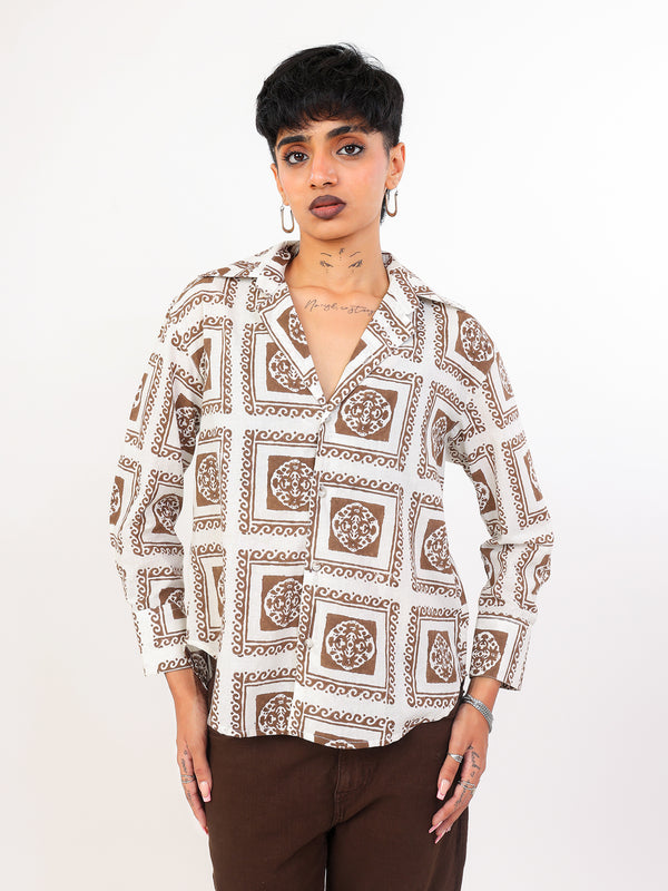 Chokda hand block printed cotton shirt front view