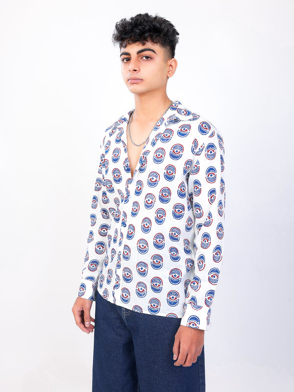 Nazar Battu hand block printed cotton shirt side view