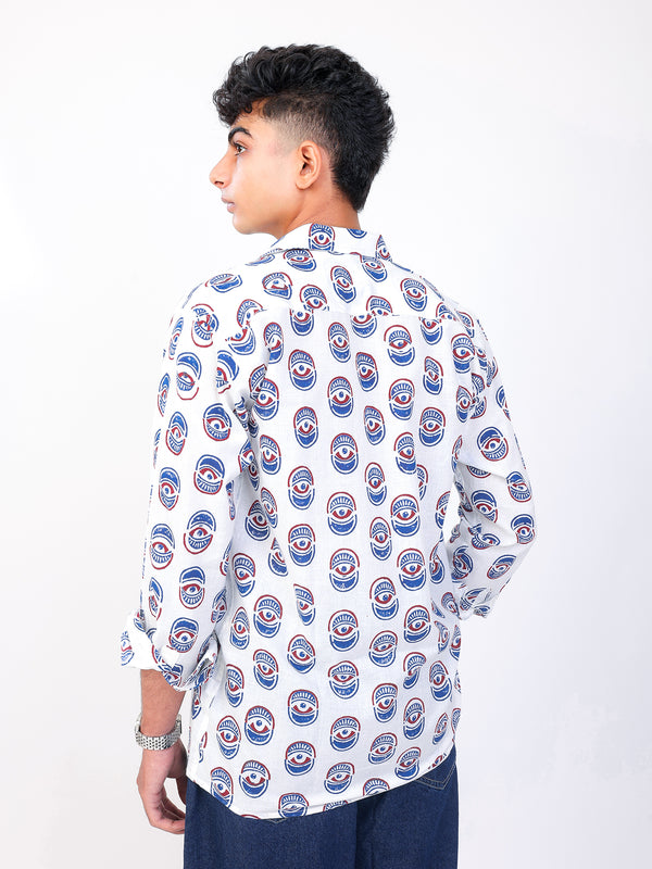 Nazar Battu hand block printed cotton shirt back view