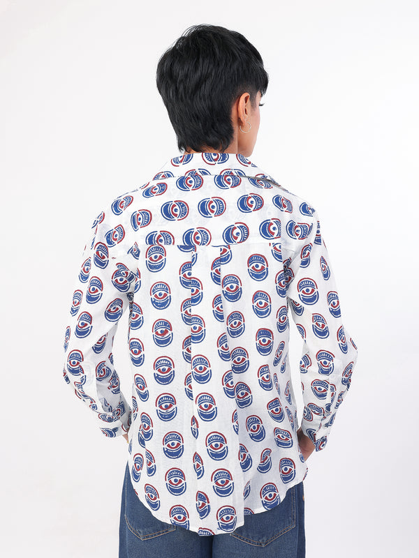 Nazar Battu hand block printed cotton shirt back view