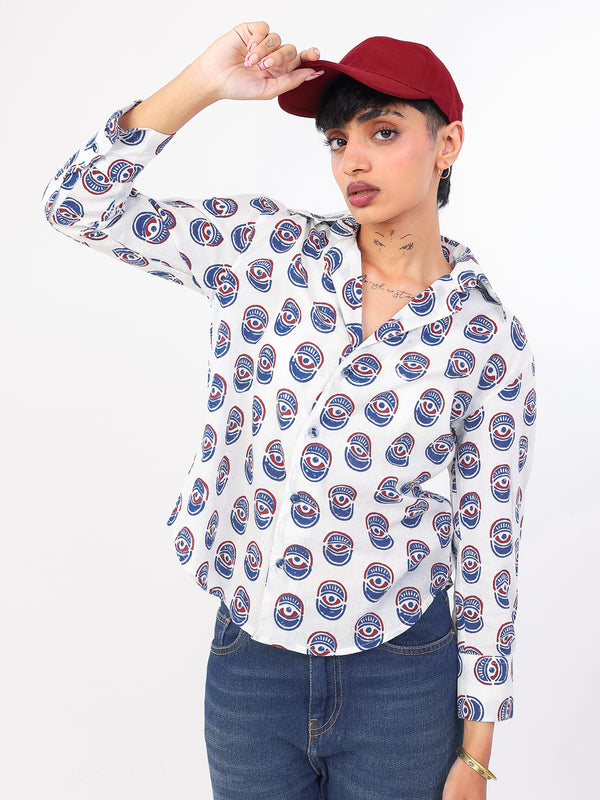 Nazar Battu hand block printed cotton shirt with cap