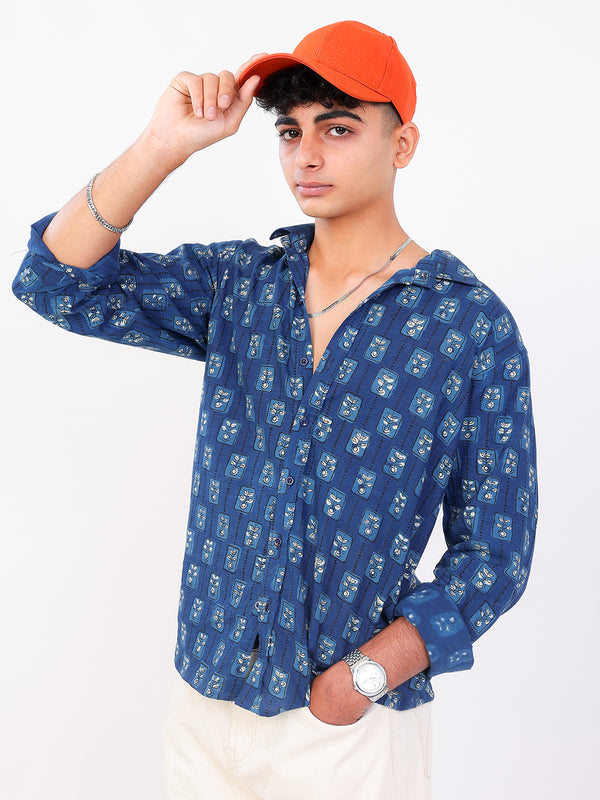 Neelkamal hand block printed cotton shirt with cap