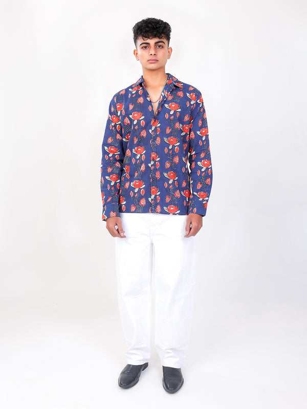 Phool Baag hand block printed cotton shirt front full view