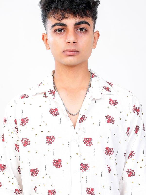 Samudri hand block printed cotton shirt closeup view