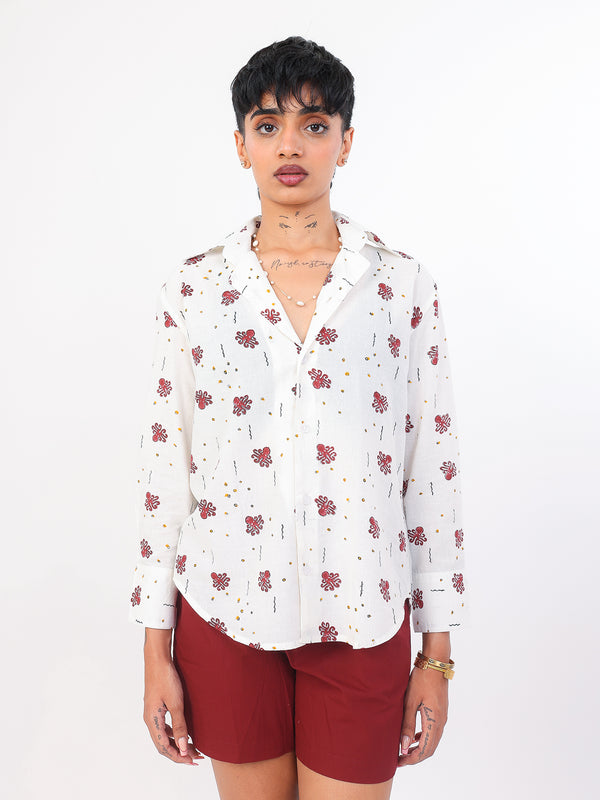 Samudri hand block printed cotton shirt front view