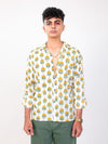 Sun and Leaf hand block printed cotton shirt front view