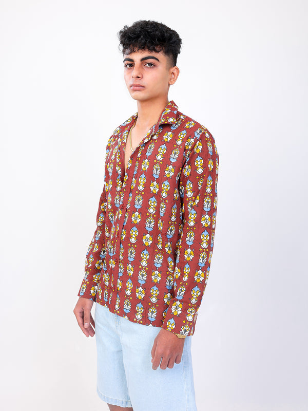 Gulmahor hand block printed cotton shirt side view