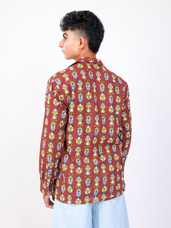 Gulmahor hand block printed cotton shirt back view