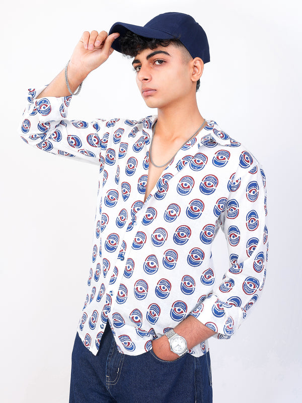Nazar Battu hand block printed cotton shirt with cap