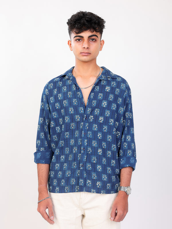 Neelkamal hand block printed cotton shirt front view