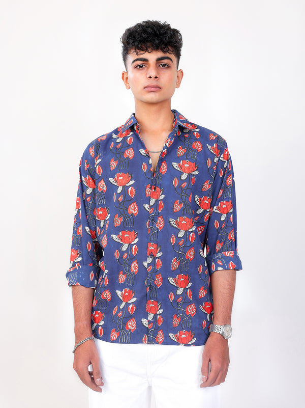 Phool Baag hand block printed cotton shirt front view