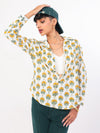 Sun and Leaf hand block printed cotton shirt with cap
